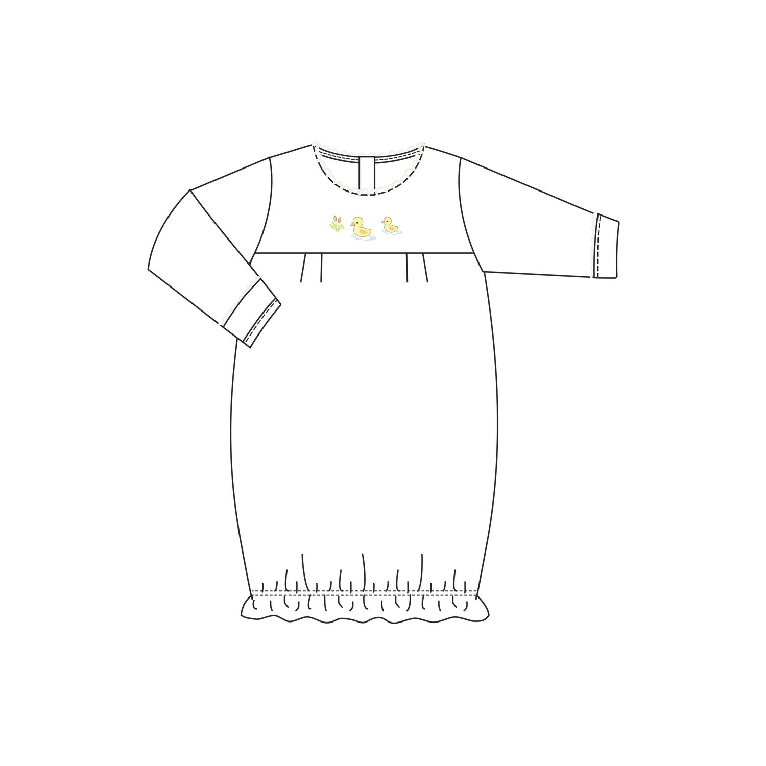 Three Little Duck Conv Gown with Crochet Trim