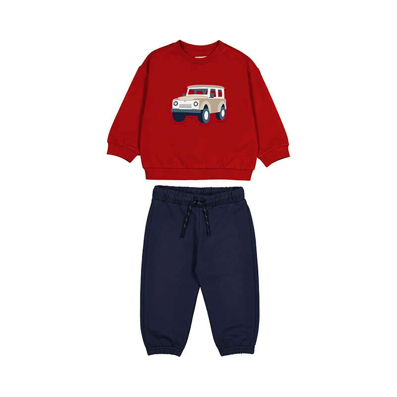 Pullover Pants Tracksuit, Red w/ Tan Car