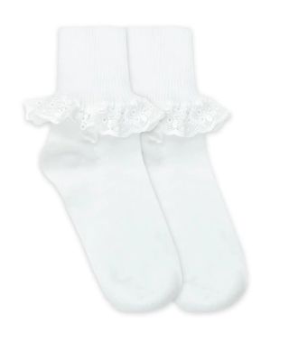 Chantilly Lace Turn Cuff Socks 2107-Pearl White