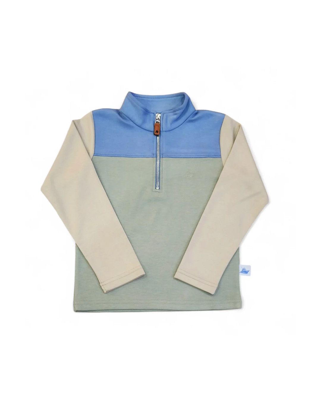 Quarter Zip Color Block Pullover - Blue/Green/Khaki