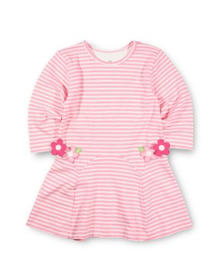 Pink Stripe Knit Dress w/Flowers