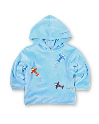 Blue Velour Hoodie w/Airplanes