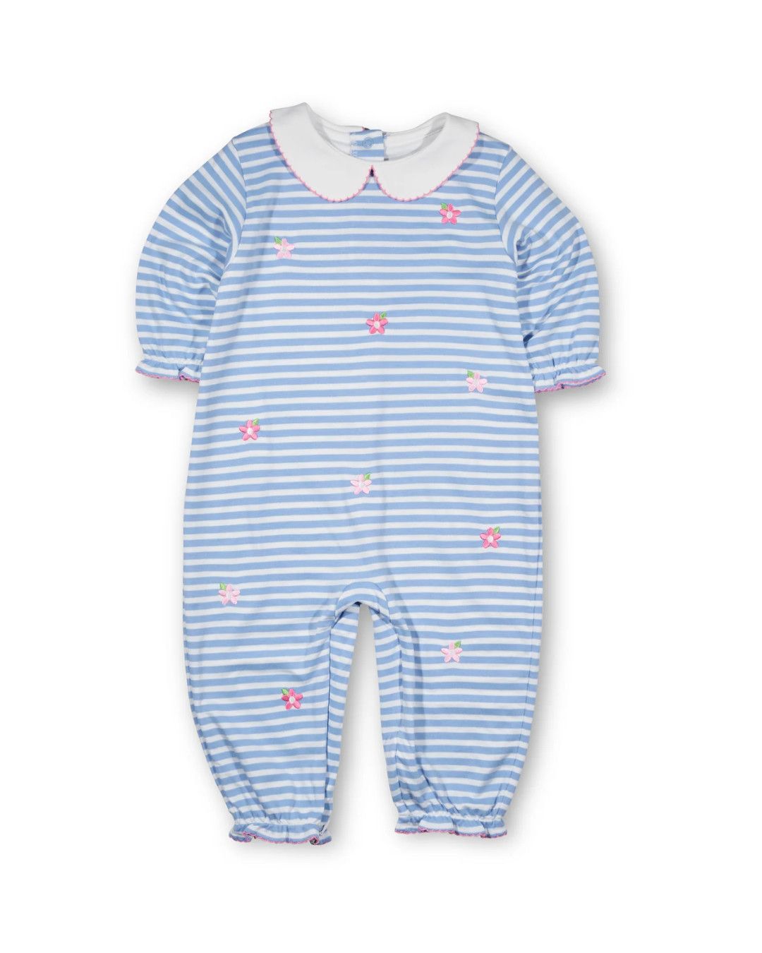 Blue Stripe Knit Longall w/Embroidered Flowers