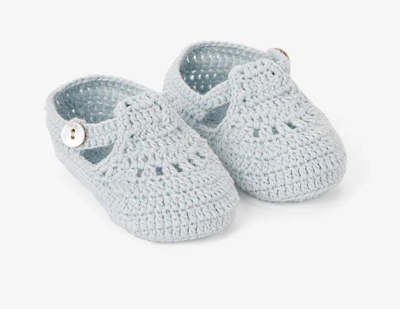 Blue T-Strap Crochet Booties (0-12m)