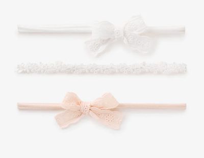 Flower Lace Headband &amp; Eyelet Lace Bows 3Pk