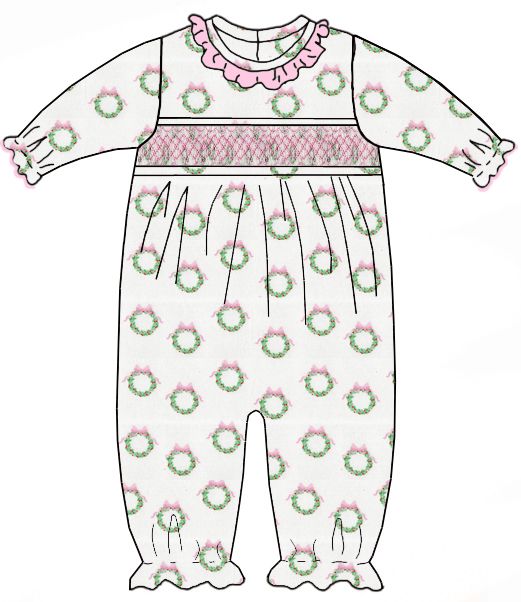 Holiday Pink Wreather Knit Long Romper