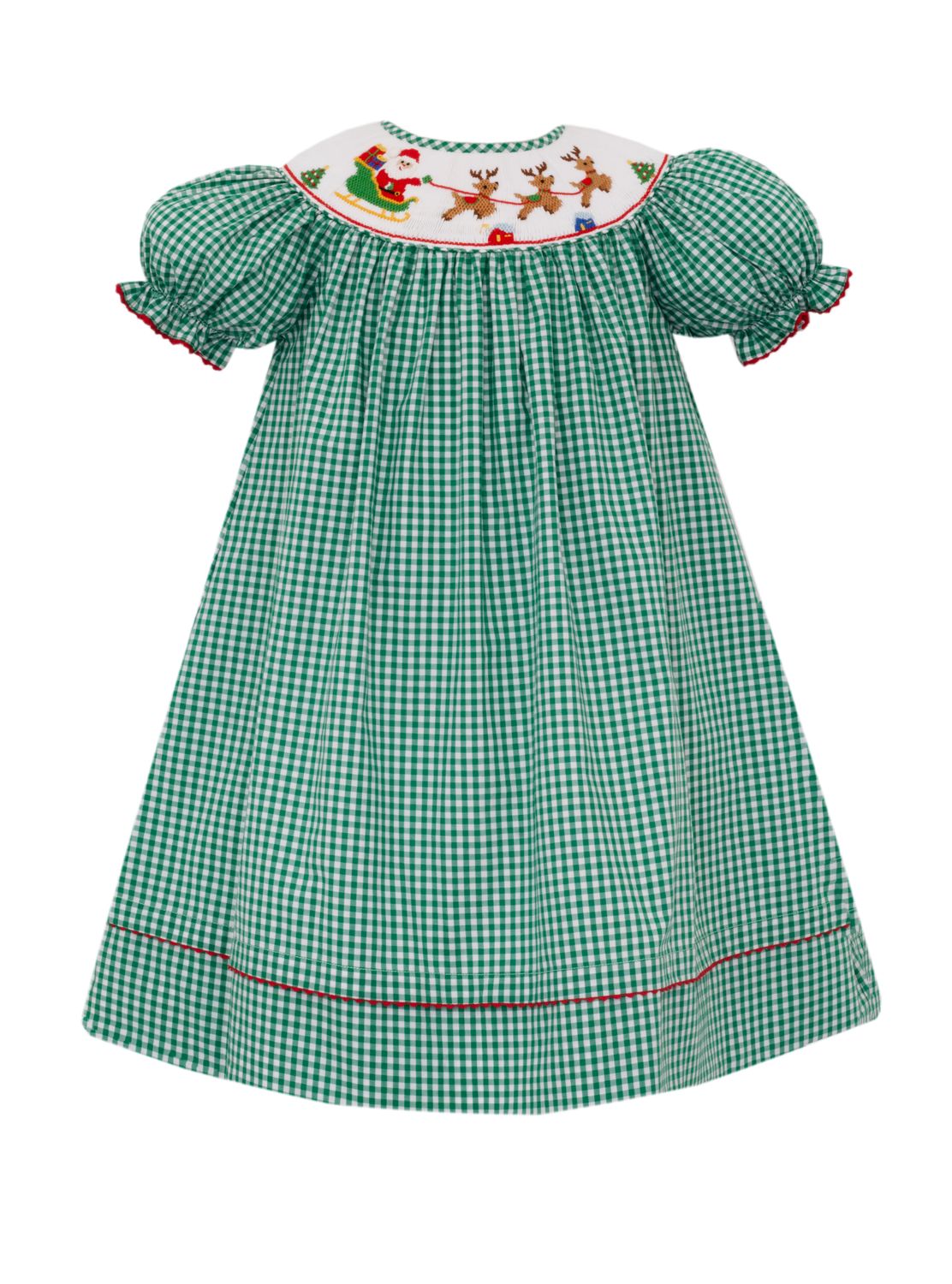 Santa Sleigh Green Gingham Bishop