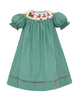 Santa Sleigh Green Gingham Bishop