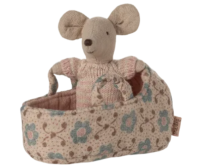 Baby Mouse In Carry Cot-Rose