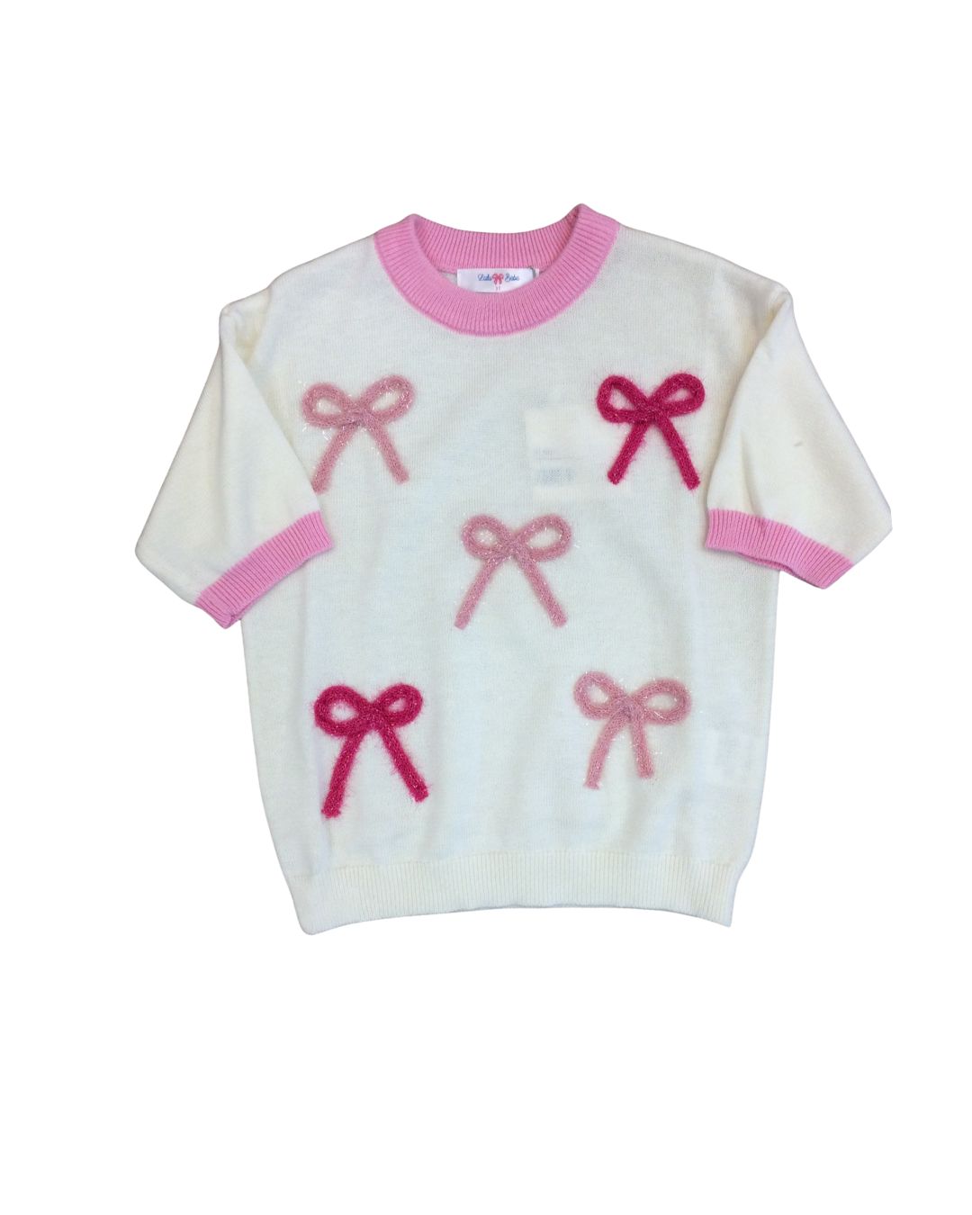 Cream Sweater with Pink Bow