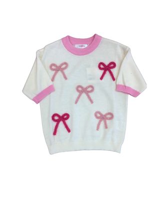 Cream Sweater with Pink Bow