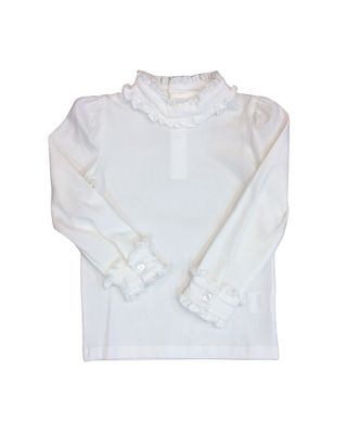 White LS Ruffle Collar Top