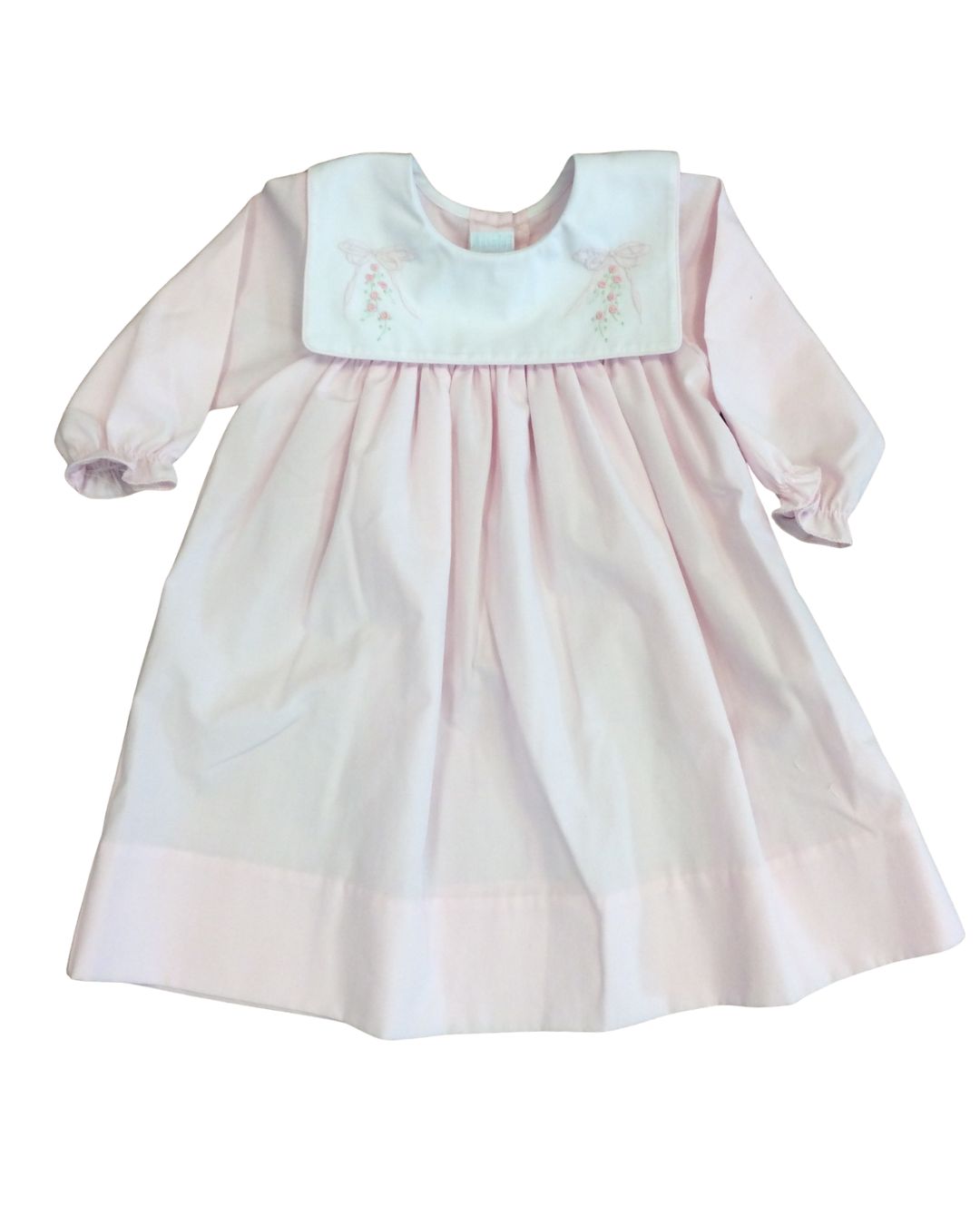 Long Sleeve Pink Dress w/ White Square Collar w/ Bows