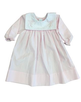 Long Sleeve Pink Dress w/ White Square Collar w/ Bows