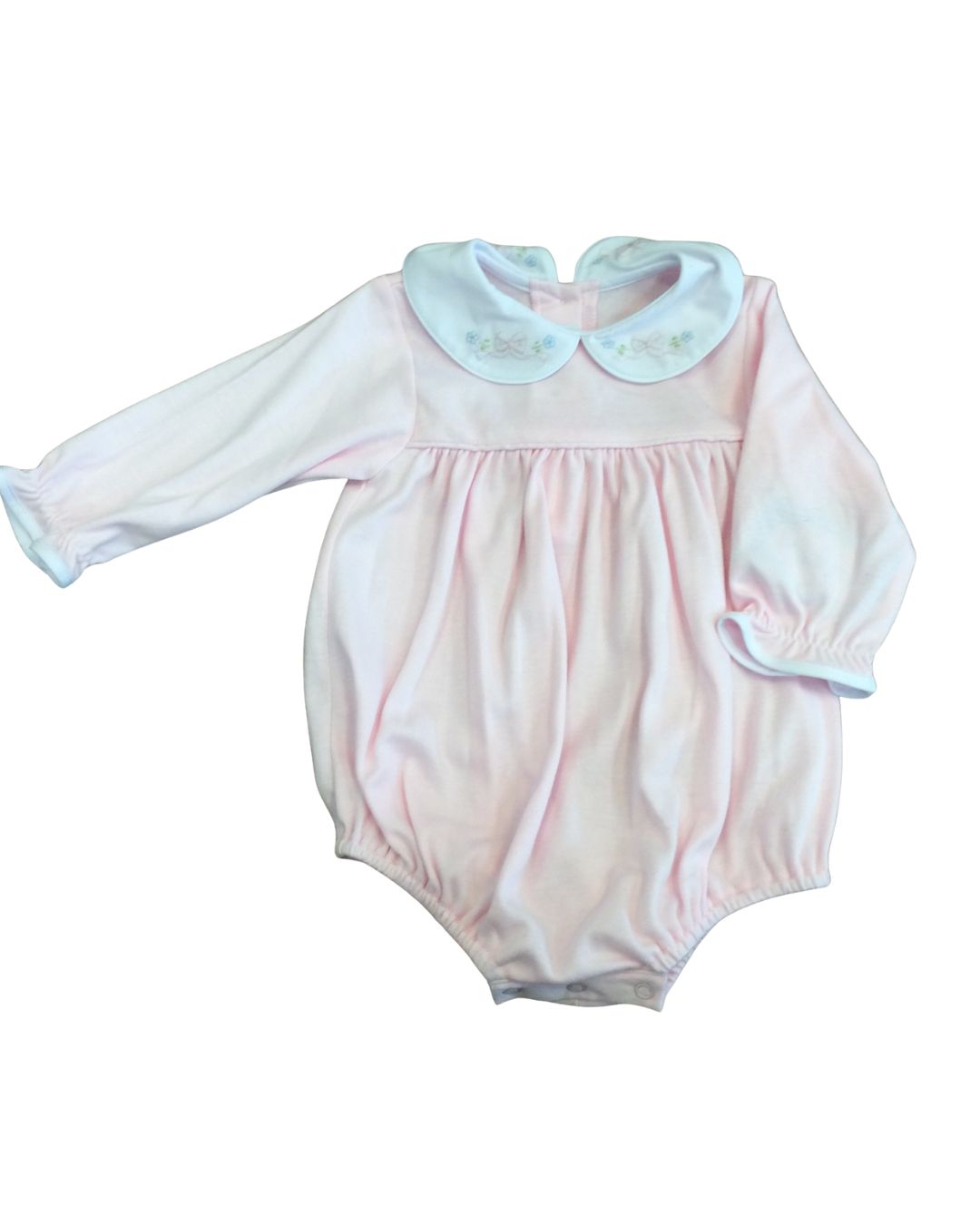 Pink Knit LS Bubble w/ Bow Embroidered Collar