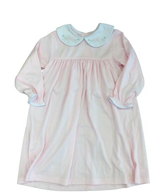 LS Pink Knit Dress Tiny Bow Embroidered Collar