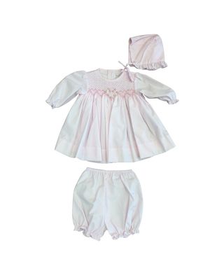 Pink Smocked Dress, Hat, and Bloomer Set NB