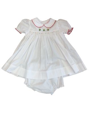 White Dress with Christmas Tree Trio