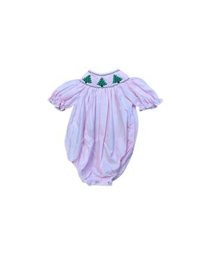 Christmas Tree Smocked Pink Bubble