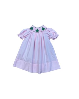 Christmas Tree Smocked Pink Dress