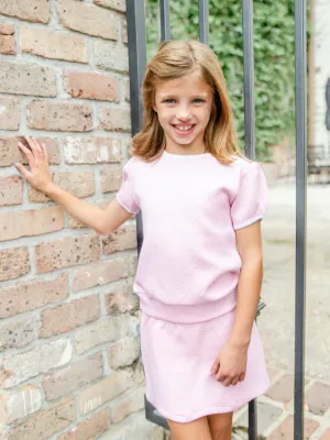 Diamond Quilt Pima Skirt Set, Lt Pink