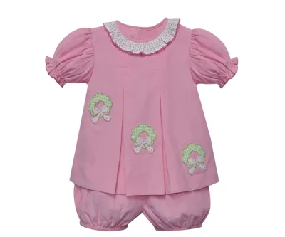 Pink Reese Bloomer Set,Wreath with Bow