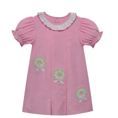Pink Reese Dress, Wreath with Bow