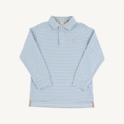 Prim and Proper LS Pima Polo, Barrington Blue Stripe