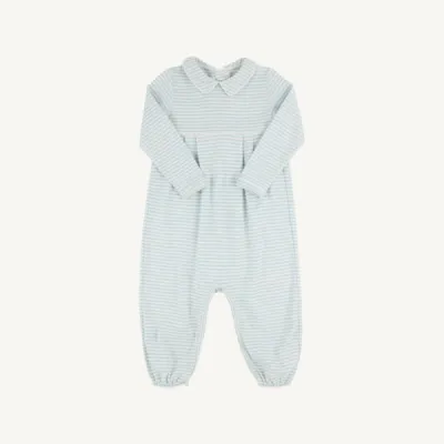 Long Sleeve Bradford Romper, Old Greenwich Green Stripe