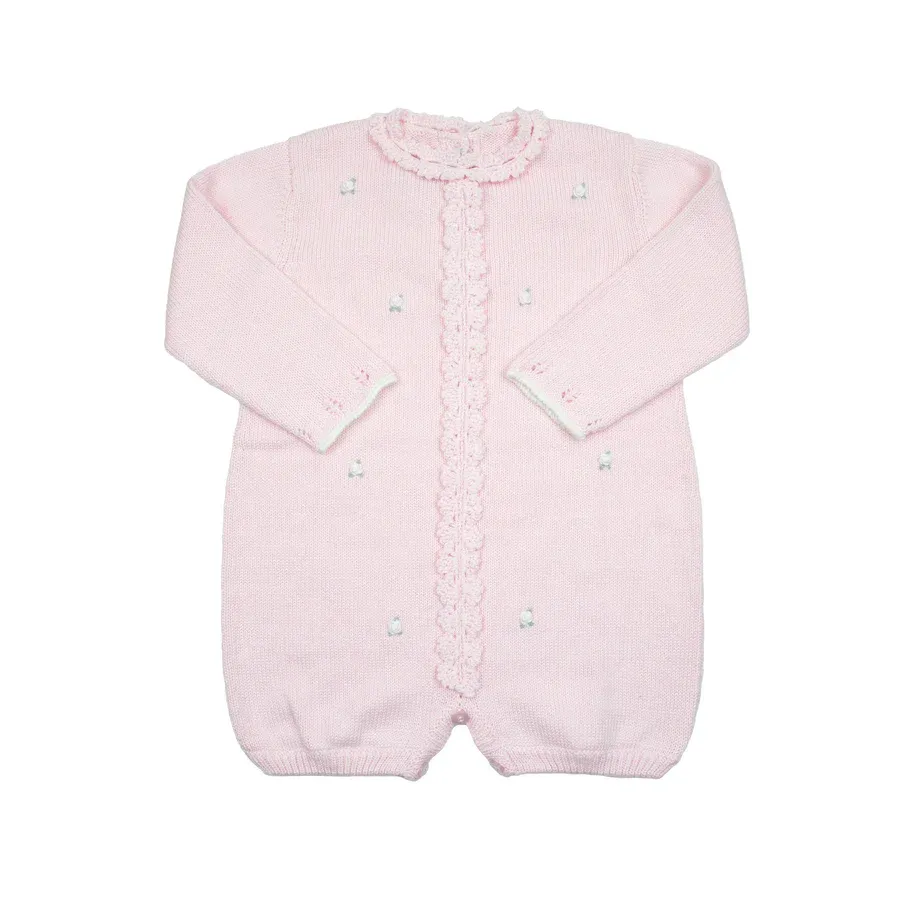Rosette Knit Bubble Romper, Pink