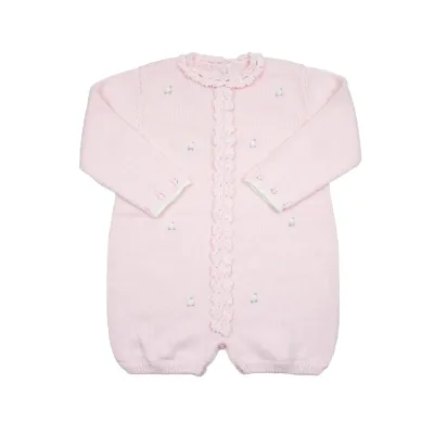 Rosette Knit Bubble Romper, Pink