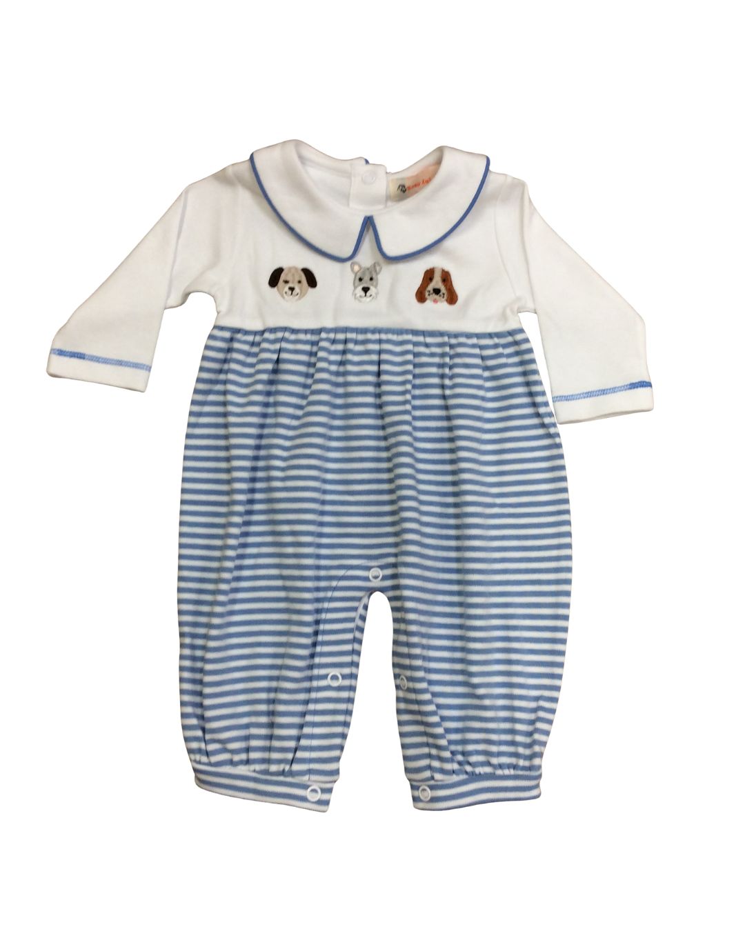 Chambray/White Stripe LS Romper, Dog