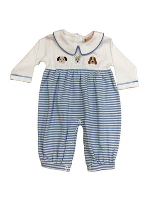 Chambray/White Stripe LS Romper, Dog