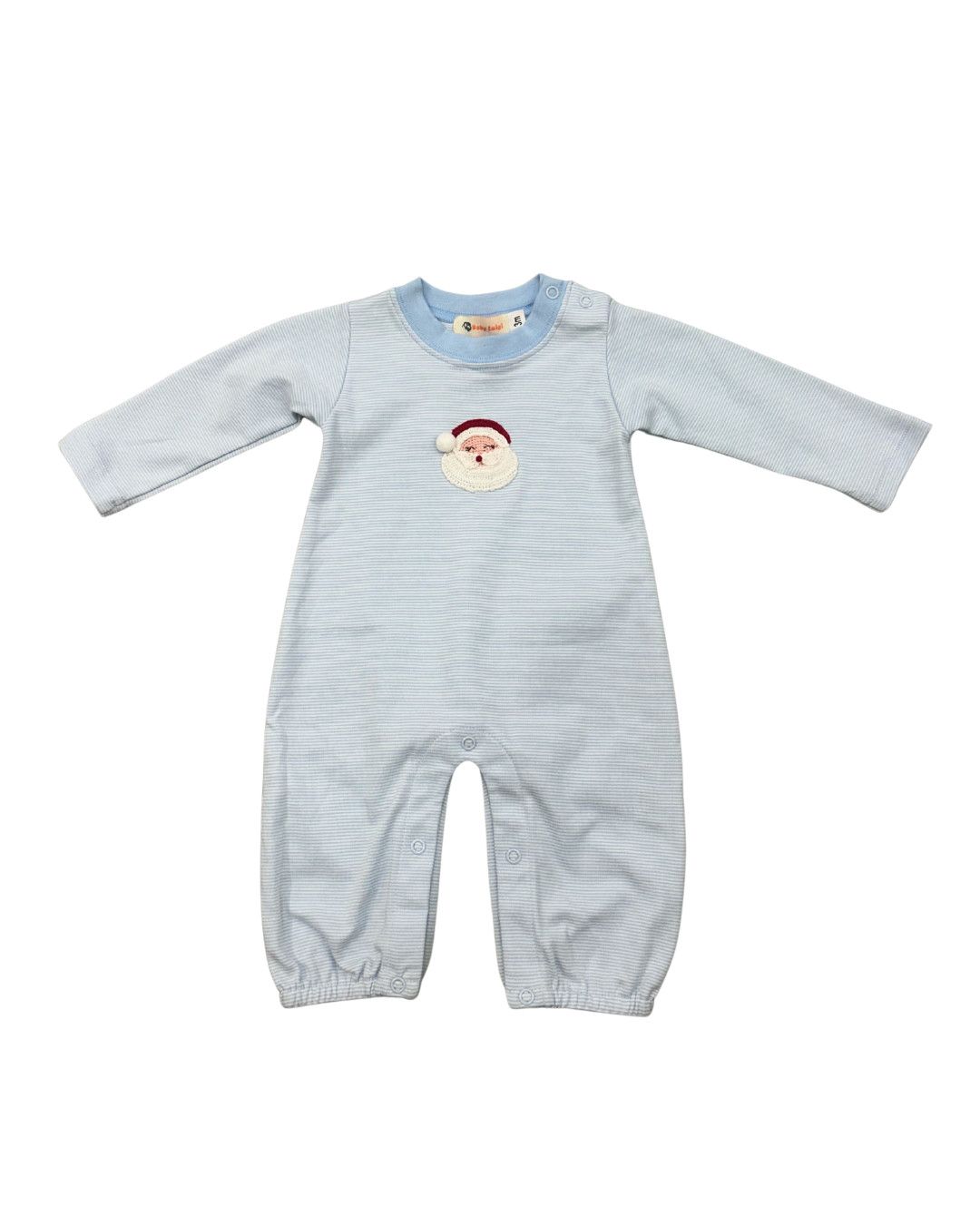 Blue/White Stripe LS Romper, Santa
