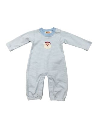 Blue/White Stripe LS Romper, Santa