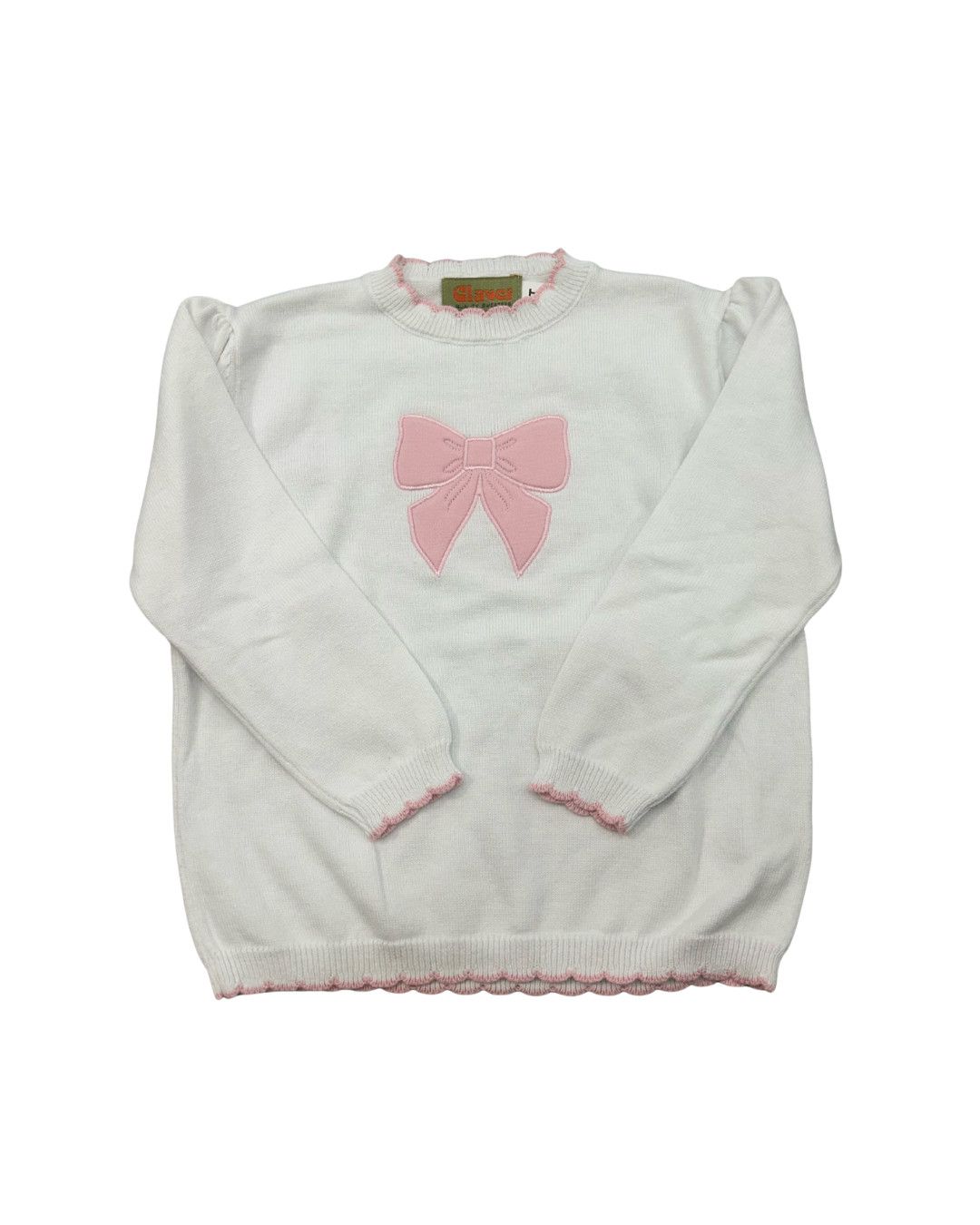 White Sweater with Light Pink Bow