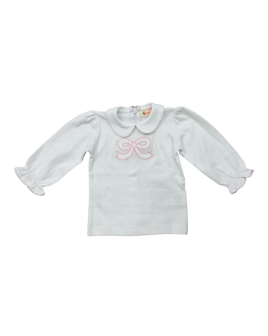 White/Pink LS Blouse, Bow