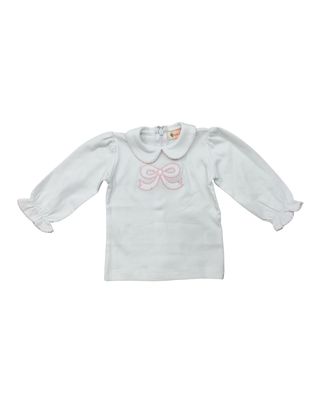 White/Pink LS Blouse, Bow