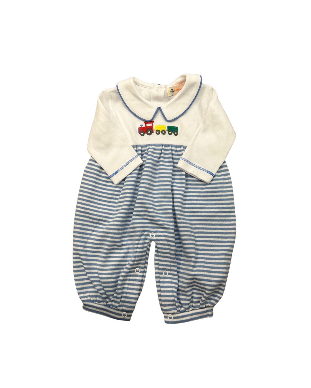 Chambray/White Stripe LS Romper, Train   