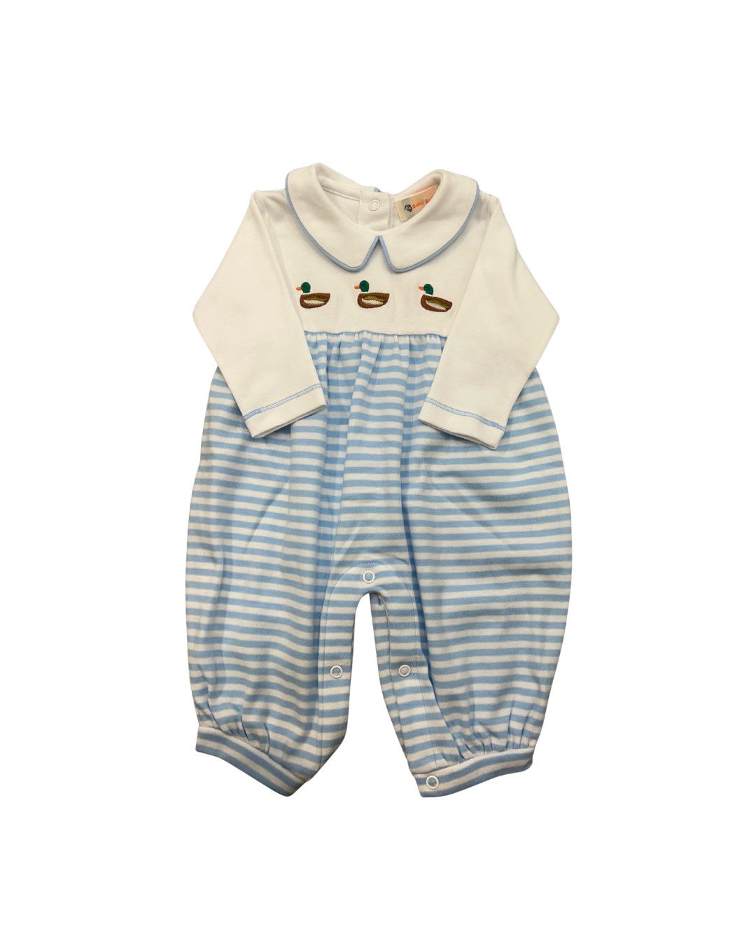 White/Sky Stripe LS Romper, Mallards
