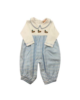 White/Sky Stripe LS Romper, Mallards