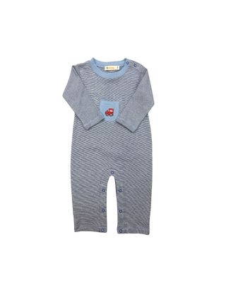 Royal/White Stripe LS Romper, Train