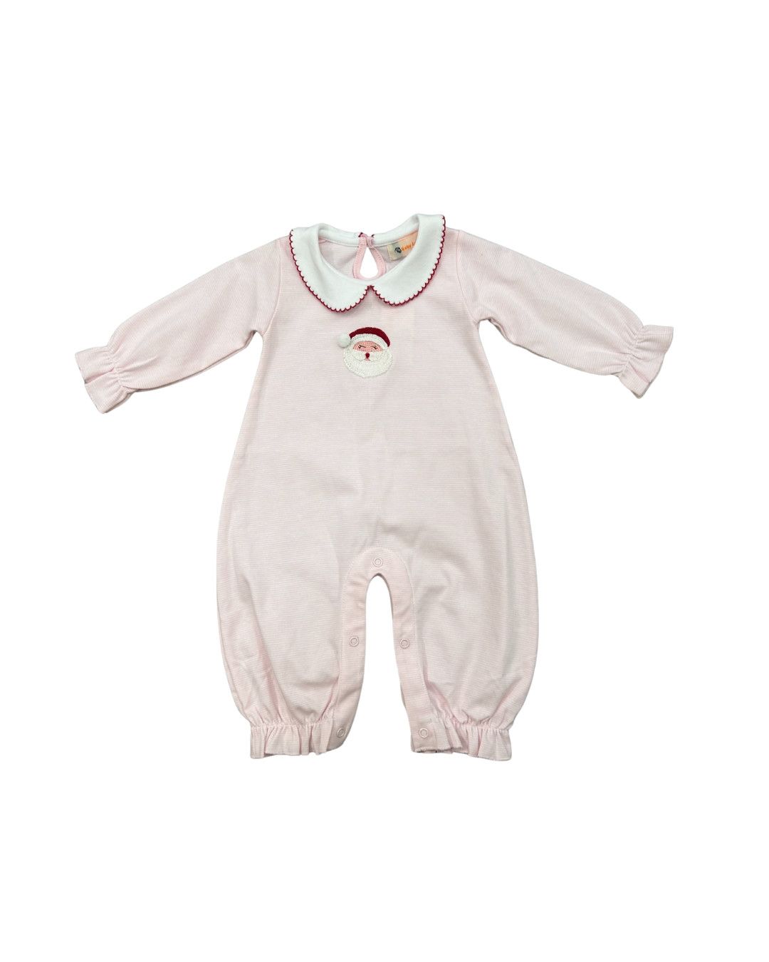 Pink/White Stripe LS Romper, Santa