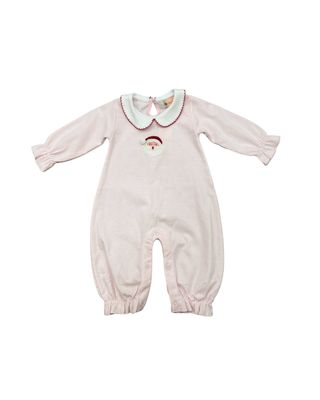 Pink/White Stripe LS Romper, Santa
