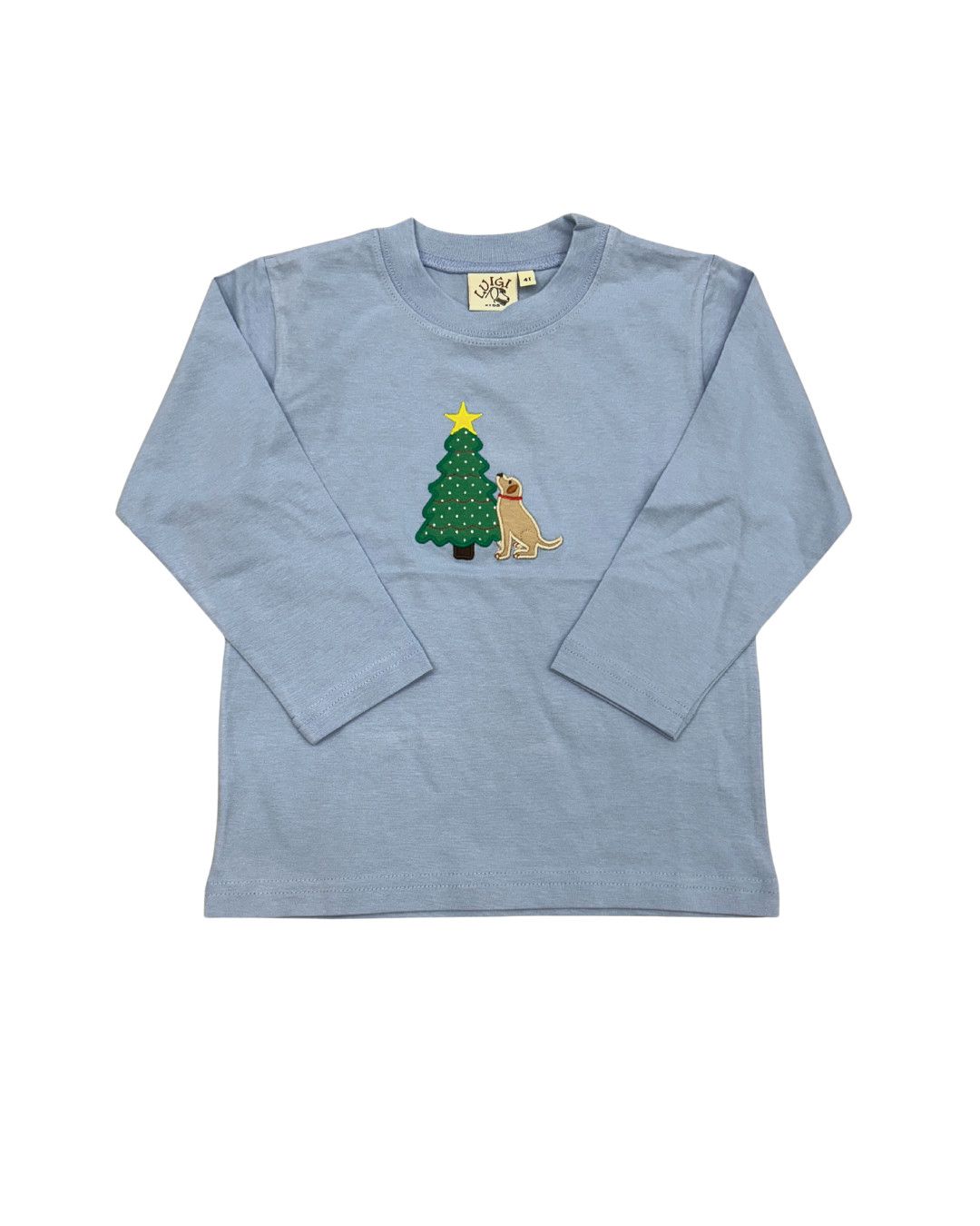 Blue LS Top, Christmas Tree and Lab