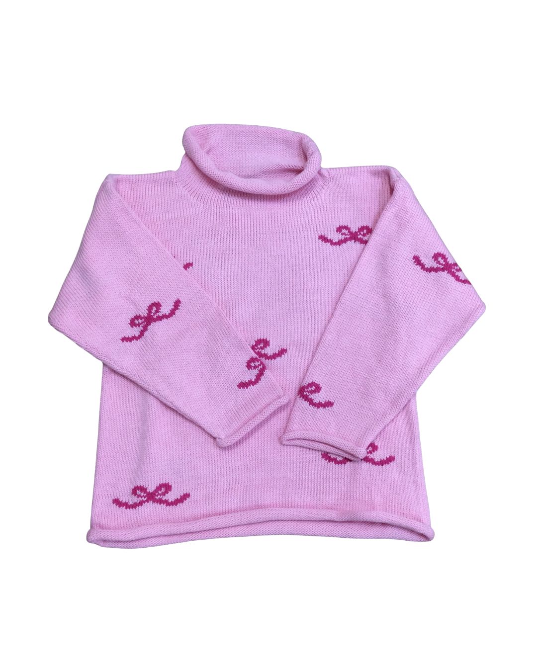 Light Pink Rolled Neck Sweater with Pink Bows