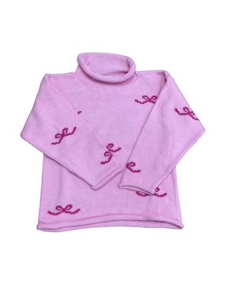 Light Pink Rolled Neck Sweater with Pink Bows