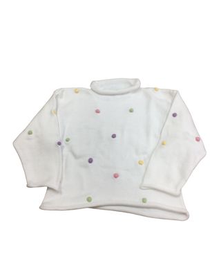 White Roll Neck Sweater with Pastel PomPoms