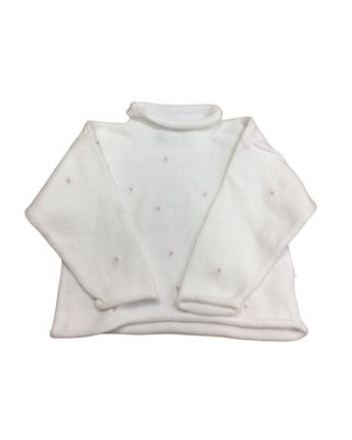 White Rolled Neck Sweater with  Rosebuds