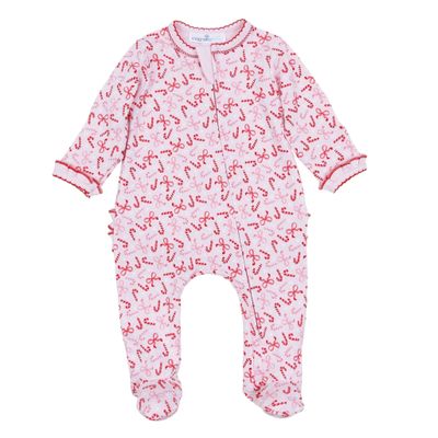 Candy Cane Lane Printed Ruffle Zipper Footie